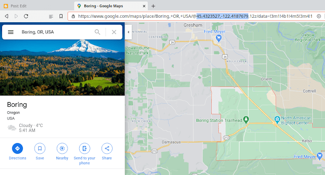 Google Maps showing the location of Boring, Oregon, USA